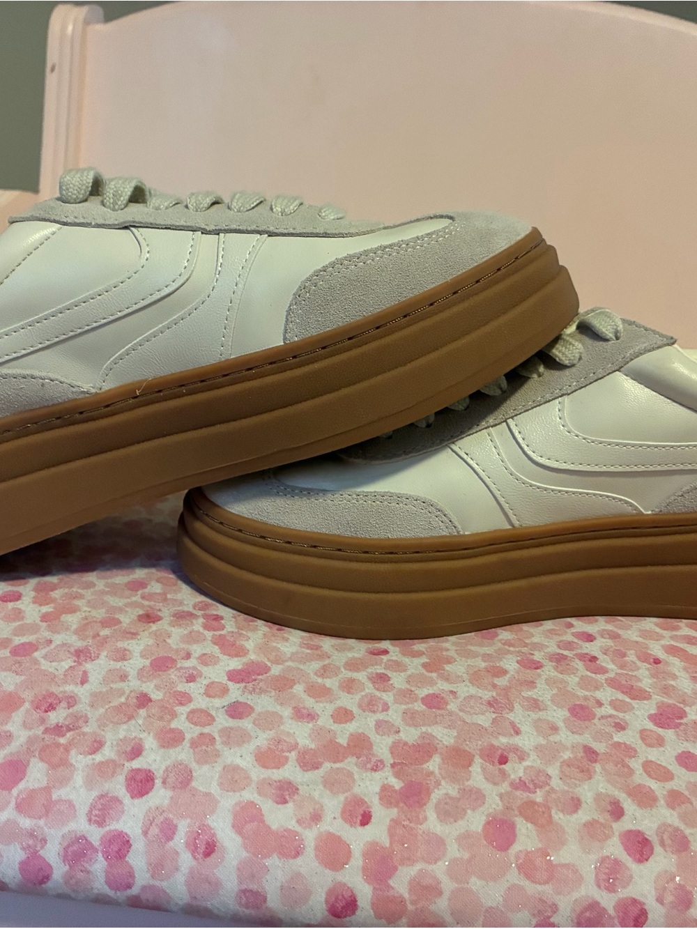 Steve Madden Women’s Cream Platform Sneakers with Gum Sole - worn once